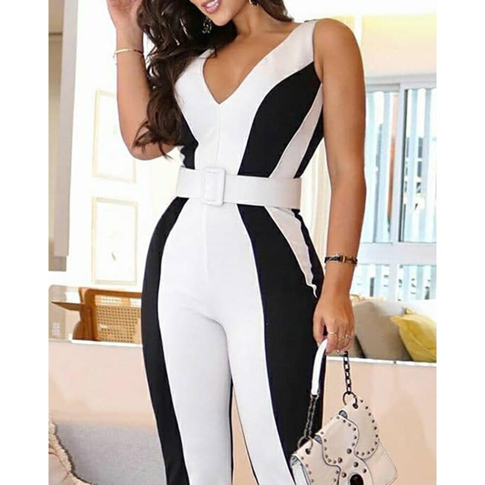 Women V Neck Rompers Jumpsuit Workwear-image-OPC-PBQM687-NEW