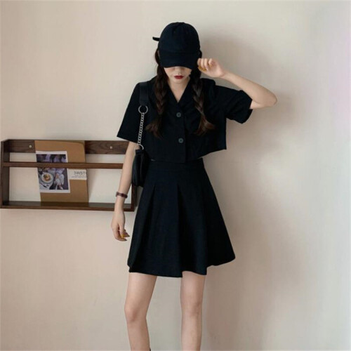 Summer Kpop Temperament Suit Brief Paragraph Coat Loose students Suit Two piece Pleated Skirt of Tall Waist Institute Wind set on OnBuy