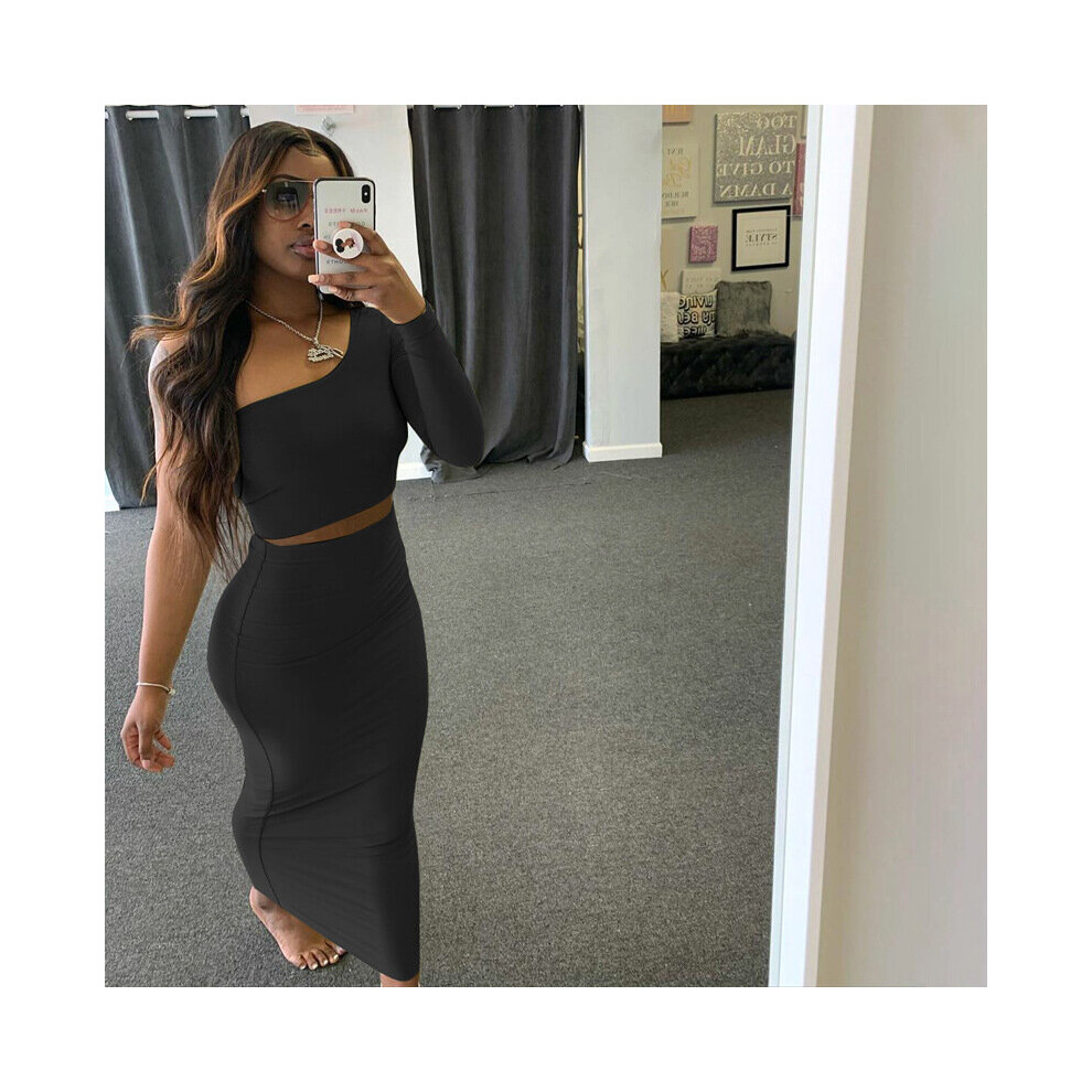 2 Piece Set Skirt and One Shoulder Long Sleeve Crop Top Fall Clothes for Women Sexy Club Outfits-image-OPC-PBQM72R-NEW