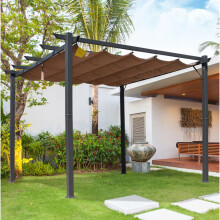 Metal Garden Pergola Large Retractable Structure Sun Shade Canopy Patio Gazebo