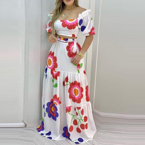 Boho White Crop Top And Maxi Skirt Set Boho Two Piece Set Maxi