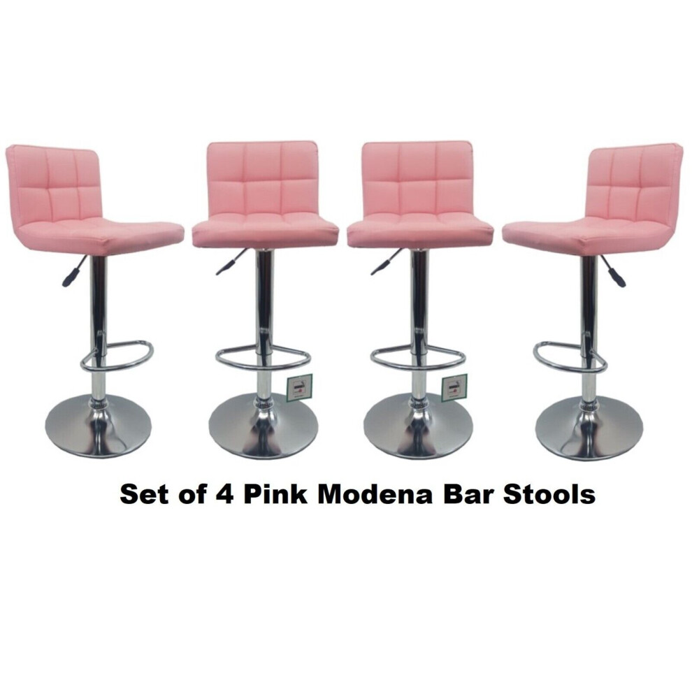 Set of 4 Pink Faux Leather Bar Stools - High-Back, Swivel, Gas Lift, Height Adjustable, Armless, Chrome Base (B109)