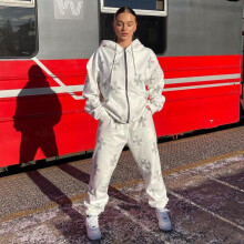Winter Rhinestone Cross Two Piece Ladies Outfits Matching Sets Zip-up Hoodies & Elasticity Traf Pants Loose Woman Tracksuit Coat