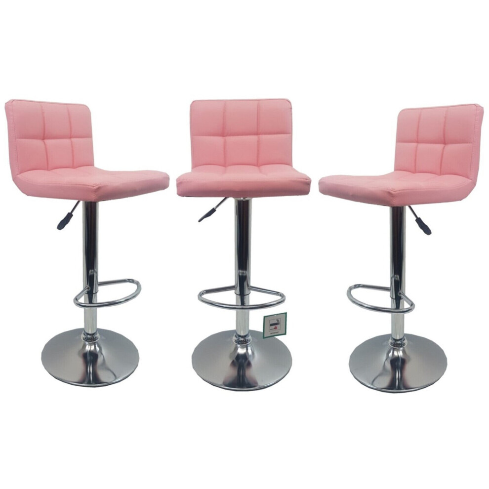 MOF Set of 3 Pink Bar Stools Faux Leather, swivel, height adjustable N109 No Arm