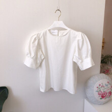 Women 2 Piece Set Style Vintage O Neck Puff Sleeve Shirt Single Breasted Floral Split Dungaree Dresses Lady