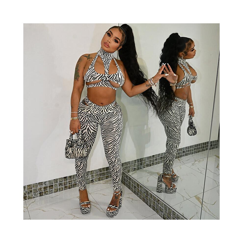 Leopard Print Sexy 2 Piece Leggings Set Women Party Clubwear Cutout Top and Pants African Outfit for Woman D85 DB21 on OnBuy