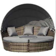 Large Rattan Sofa Set Grey Garden Patio Furniture Wicker Round Table Day Bed Canopy