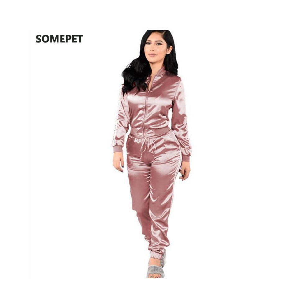 Satin Two Piece Set Tracksuit Women Top and Pants Jogging Suit Spring Clothing Casual Sweat Suits Fitness Outfits on OnBuy