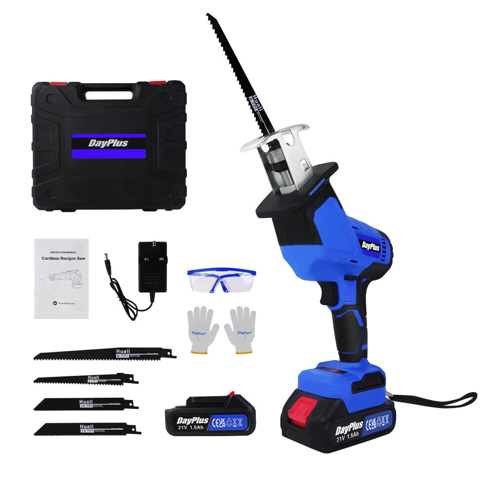 (1 Battery) Brushless Cordless Reciprocating Saw 21V Electric Saw with 4pcs Saw Blades LED Light 0-1900spm Various Speed for Cutting Metal Wood PVC Pi