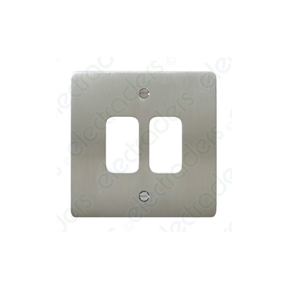 Deta G3312SC Grid Front Cover Plate Flat Plate 2 Gang Satin Chrome