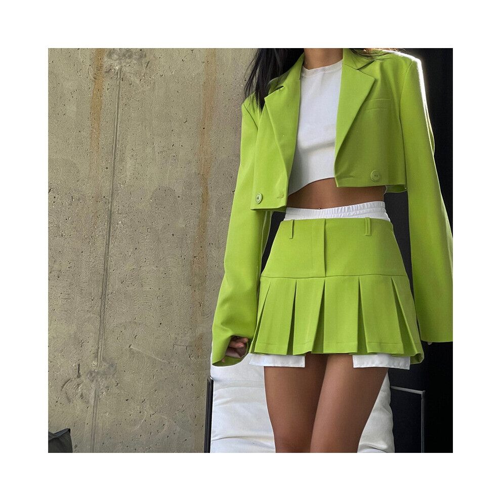 Pleated Skirt Sets for Women Long Sleeve Blazer Jacket and Mini Skirt Outfit Autumn Winter Y2K Sexy Two Piece Set-image-OPC-PBQMB9X-NEW