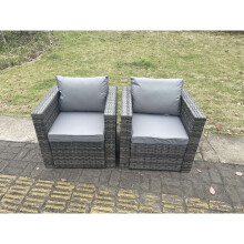 Fimous 2 PC Outdoor Rattan Arm Sofa Chair Garden Furniture With Seat and Back Cushion