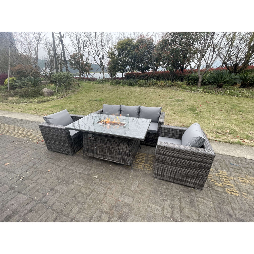 Fimous 5 Seater Outdoor PE Rattan Garden Furniture Gas Fire Pit Dining Table-image-OPC-PBQMN5G-NEW