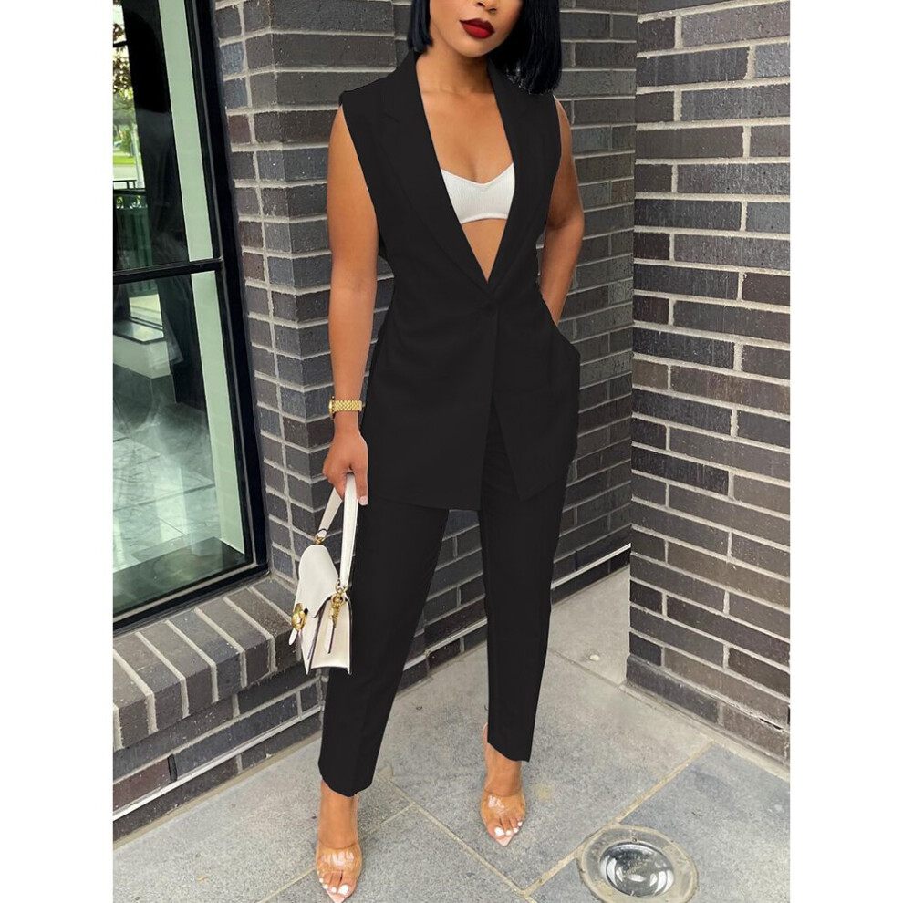 Women Two Piece Summer Blazer Set Sleeveless Notched Lapel Vest & Slim Pants Set-image-OPC-PBQMNQS-NEW