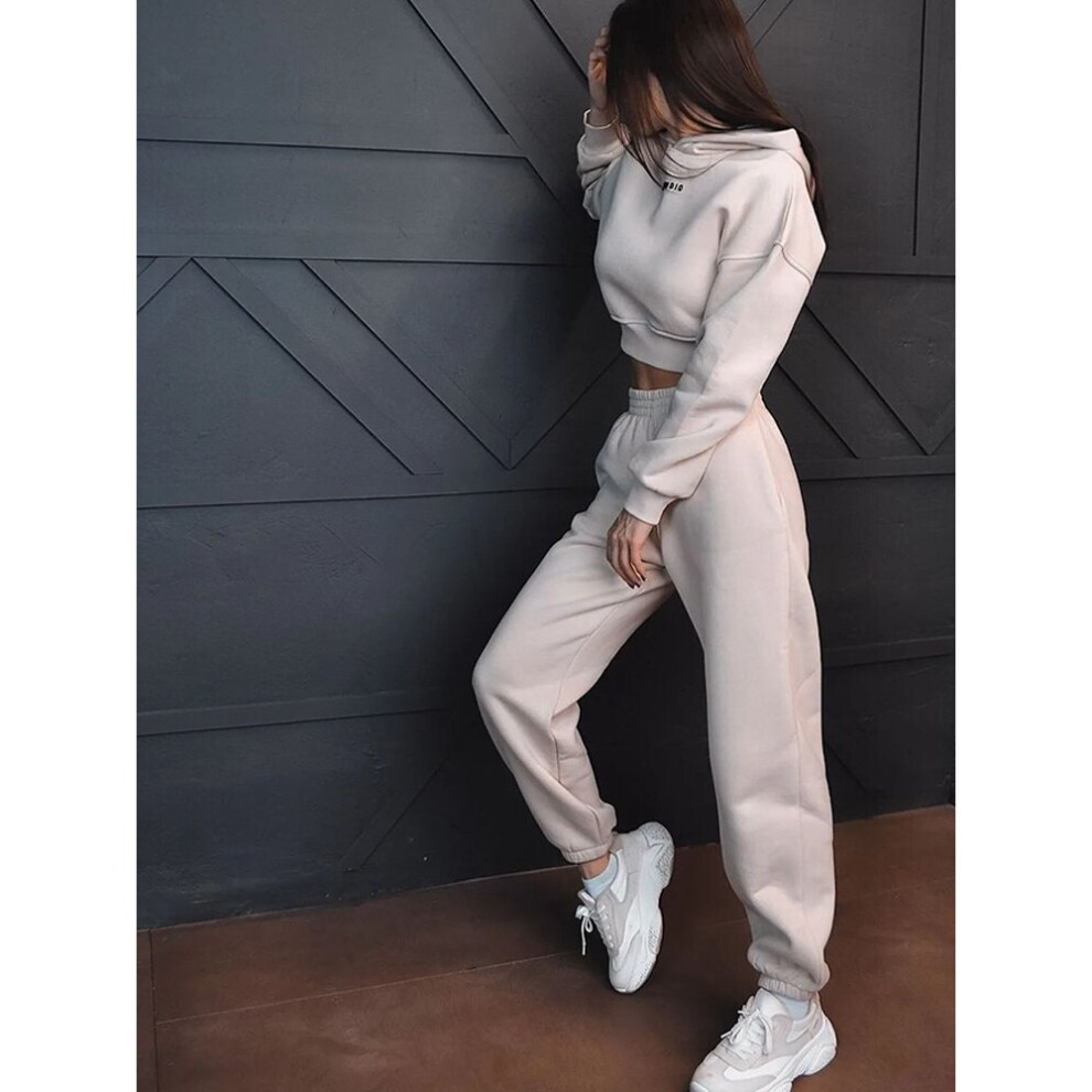 Loose Hoodies Tracksuit Two Piece Set Women Long Sleeve Short Top