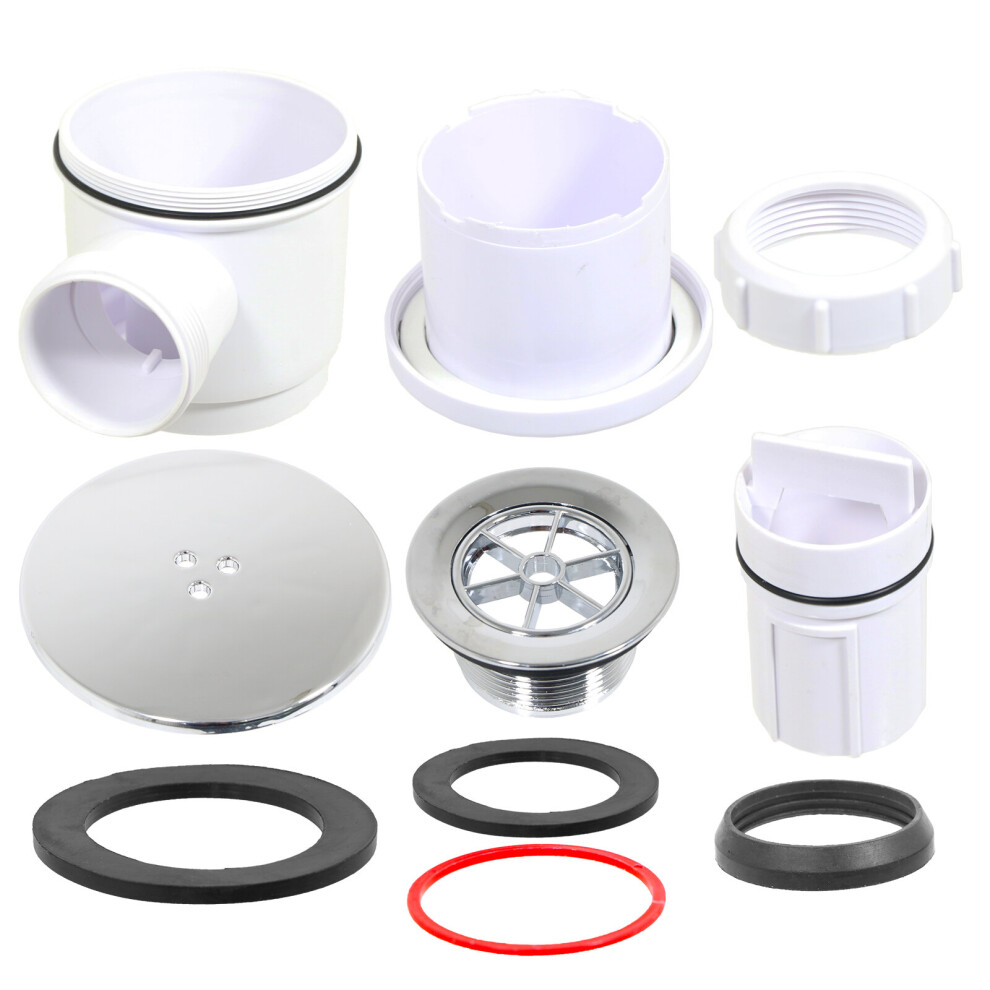 Spares2go Shower Trap For 50Mm Tray Plug Hole 40Mm 1.5" Drain Waste Chrome Silver Dome Base Kit