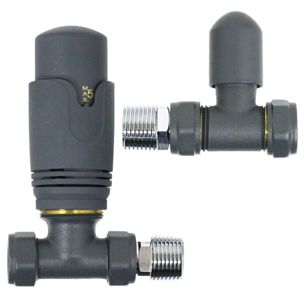 Anthracite Thermostatic Radiator Valve Set Straight Inline 15Mm X 1/2" Trv 5057817404410