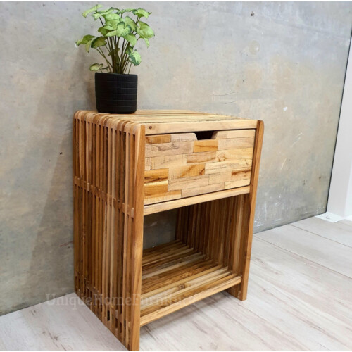 Rustic Bedside Table Vintage Retro Storage Nightstand Solid Wood Side Cabinet Stand Unit
