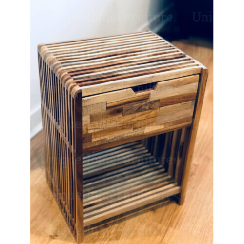 Rustic Bedside Table Vintage Retro Storage Nightstand Solid Wood Side Cabinet Stand Unit 1