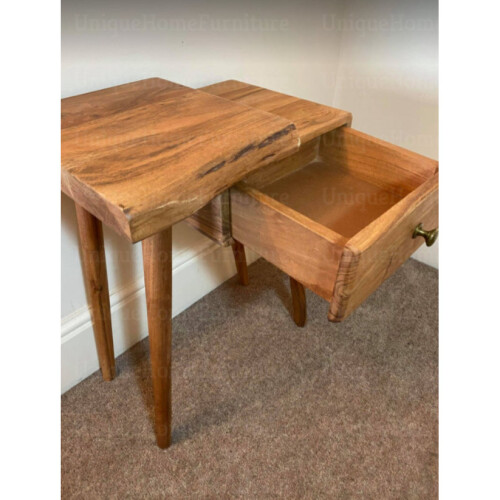 Nordic Bedside Table Rustic Solid Wood Nightstand Unit Scandinavian Side Cabinet 1