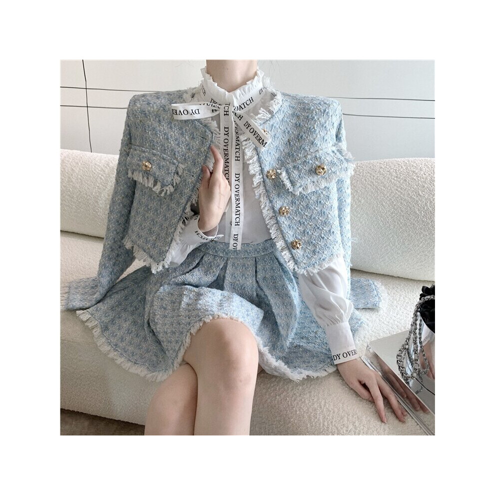 Gothiscyn Winter Women Short Skirt Sets Shirt Coat Tops Pleated Skirts Small Fragrant Three Piece Set Women Outfit