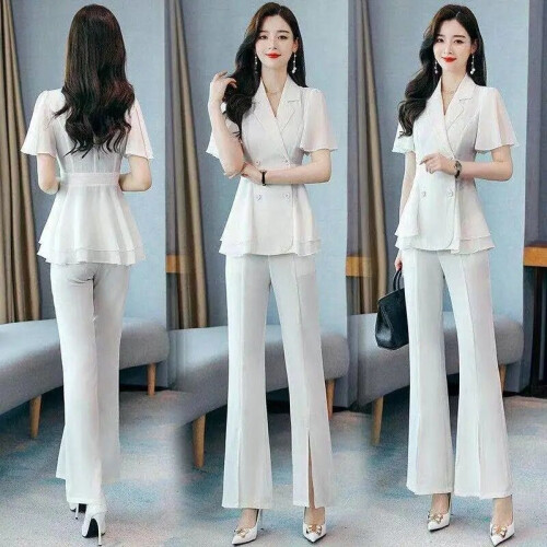 Slim Double Breasted Short Sleeve Blazers Women Office Lady Two