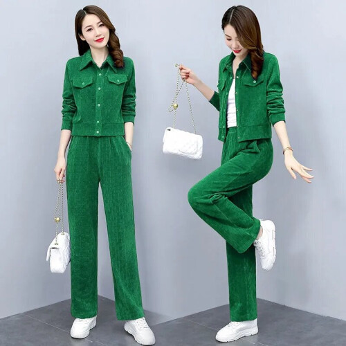 Corduroy Tracksuit 2 Piece Set Women Outfits Casual Long Sleeve Cropped Jacket Straight Pants Suit Spring Lounge Wear on OnBuy