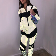 DAPHLIAC Reflective Women's Tracksuit Sports Suits For Women Zipper Patchwork Loose Female Set Trousers Ladies Track Top