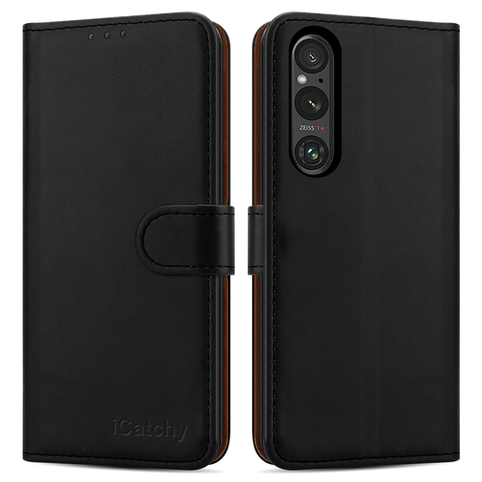 (Black) Sony Xperia 1V Case Leather Wallet Phone Cover