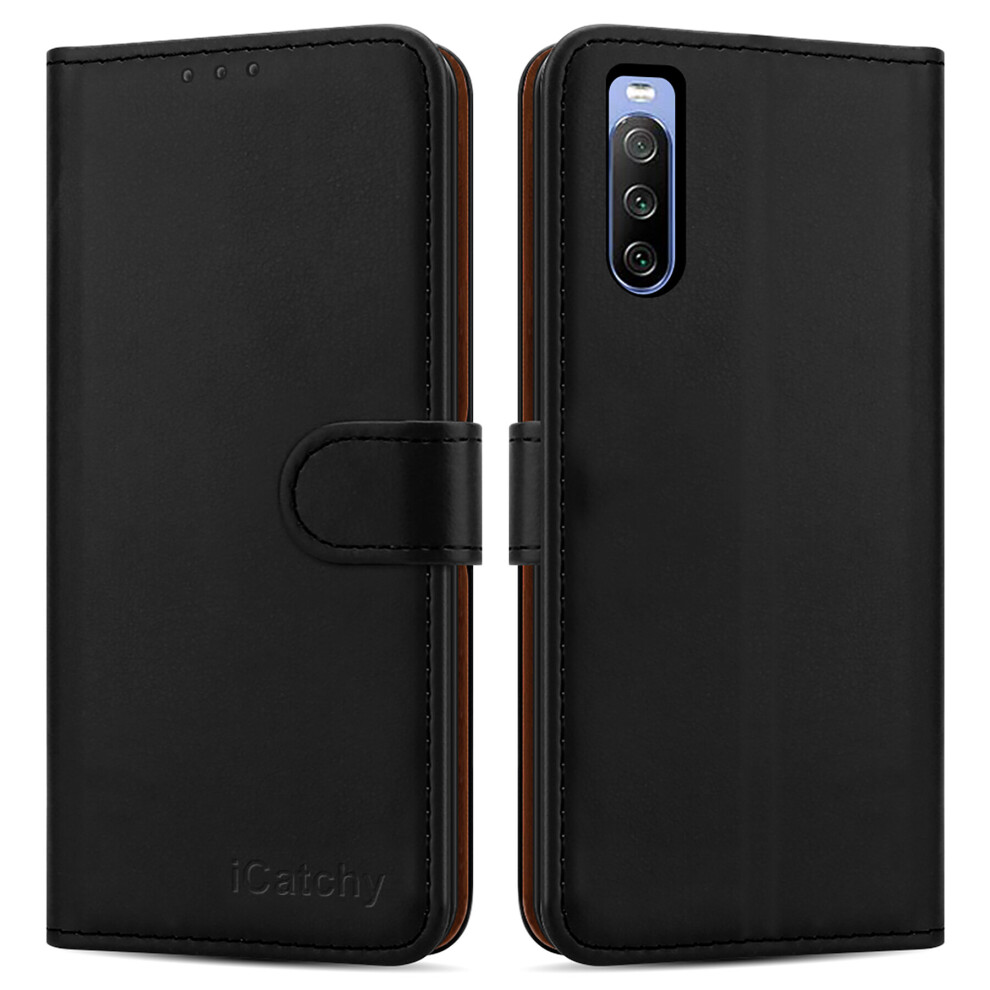 (Black) Sony Xperia 10V Case Leather Wallet Phone Cover