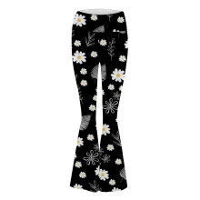 Flower Leaves Prints Women Flare Pants High Waist Vintage Trousers Women Elastic Waist Wide Leg Pants