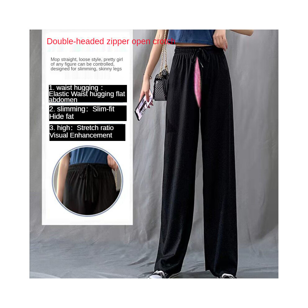 Summer Ice Silk Double Head Invisible Zipper Open Crotch Wide Leg Pants  Loose Thin High Waist Drooping Casual Do Sex Pants on OnBuy