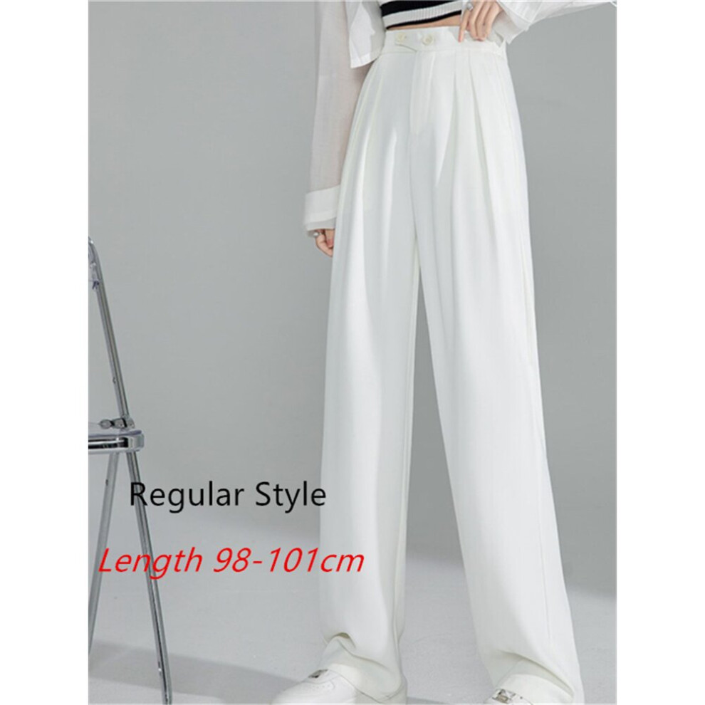 (White(regular) Beige-M) High Waist Buttons Wide Leg Women's Pants Spring Summer Female Minimalism Straight Loose Trousers-image-OPC-PBQMVSH-NEW