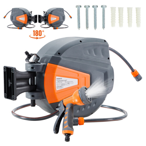 Arebos Hose Pipe Reel 20 m Swivel Hose Reel Wall Hose Box with