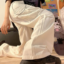 (1 White-XL) American Streetwear Overalls Women High Waist Loose Retro Wide Leg Mopping Pants Casual Straight Y2k Pants Cargo Pants