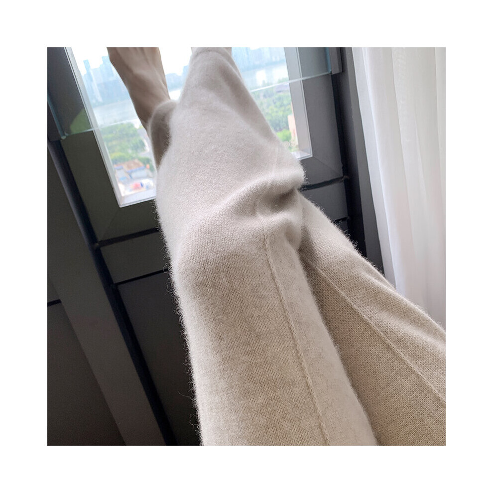 (Oatmeal color Beige-L) Knitted Trousers Wide-Leg Pants Autumn Woolen Pants Women's Spring and Autumn Grandma Mopping Casual Straight Pants Trousers-image-OPC-PBQMY6M-NEW