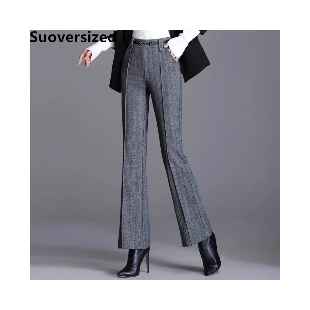 (grey Dark Grey-M 45 50kg) Women's High Waisted Wool?Blend Flared Pant Fall Winter Streetwear Warm Thick Pantalon Casual Loose Oversized 4xl Trouser-image-OPC-PBQMY9G-NEW