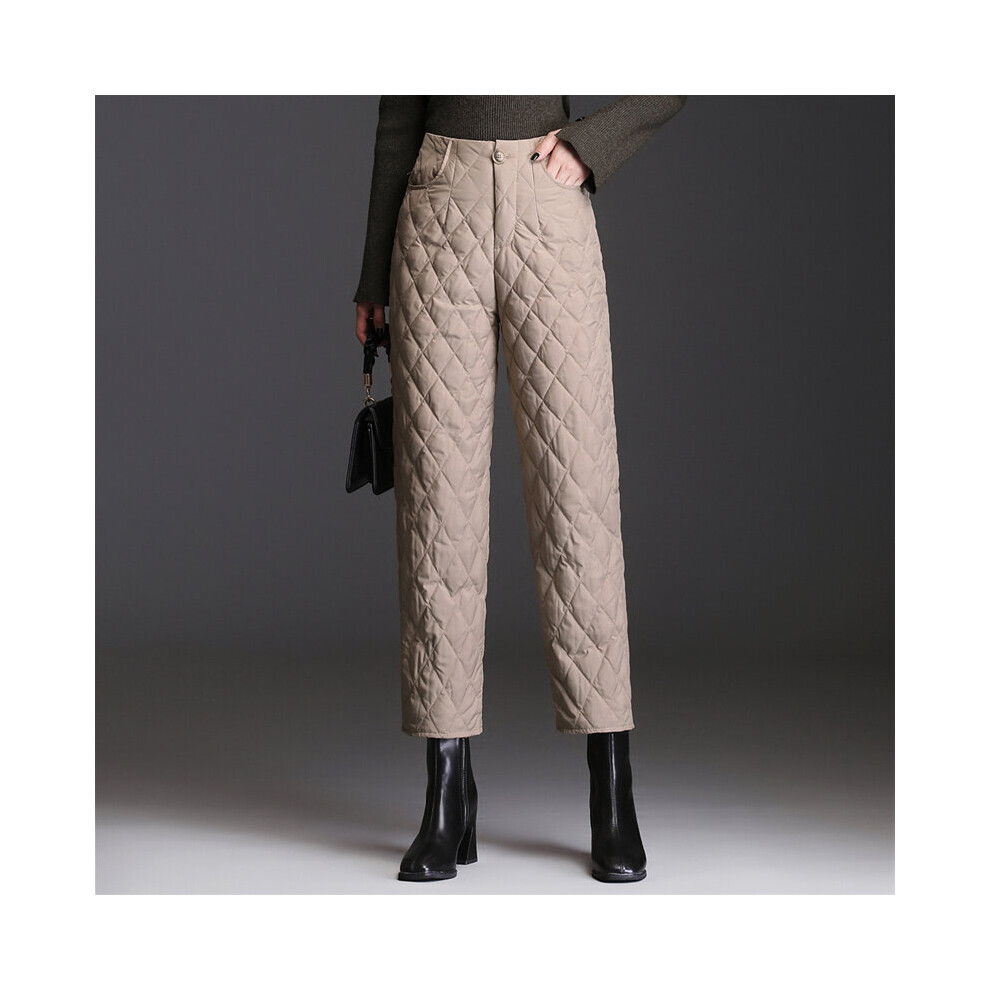 (apricot Beige-XL) Winter Keep Warm Padded Loose Pants For Women Casual Ankle Length Wide Leg Quilted Thick Pants Lady Warm Trousers-image-OPC-PBQMYPM-NEW