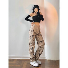 Spring American-style ink splash tie-dye butterfly overalls women straight loose girl tide street pants sense