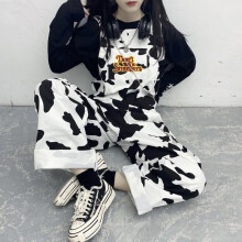 Overalls for Women Suspender Pants Female High Street Cow Straight Cargo Trousers Loose High Waist Slim Fit Casual Woman Pants
