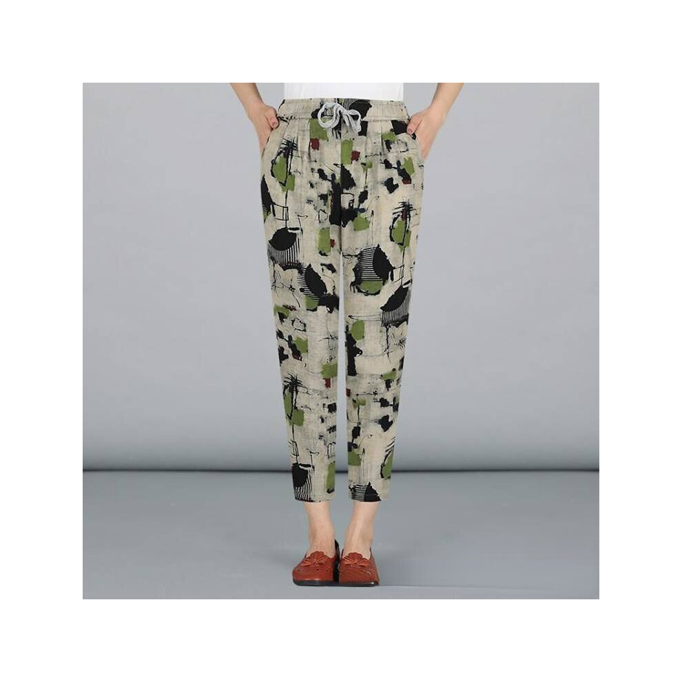 Summer Harem Pants for Women Cotton and Linen Ankle-Length Pants Mom Middle-aged Casual Loose Print Women's Pants-image-OPC-PBQN26Z-NEW