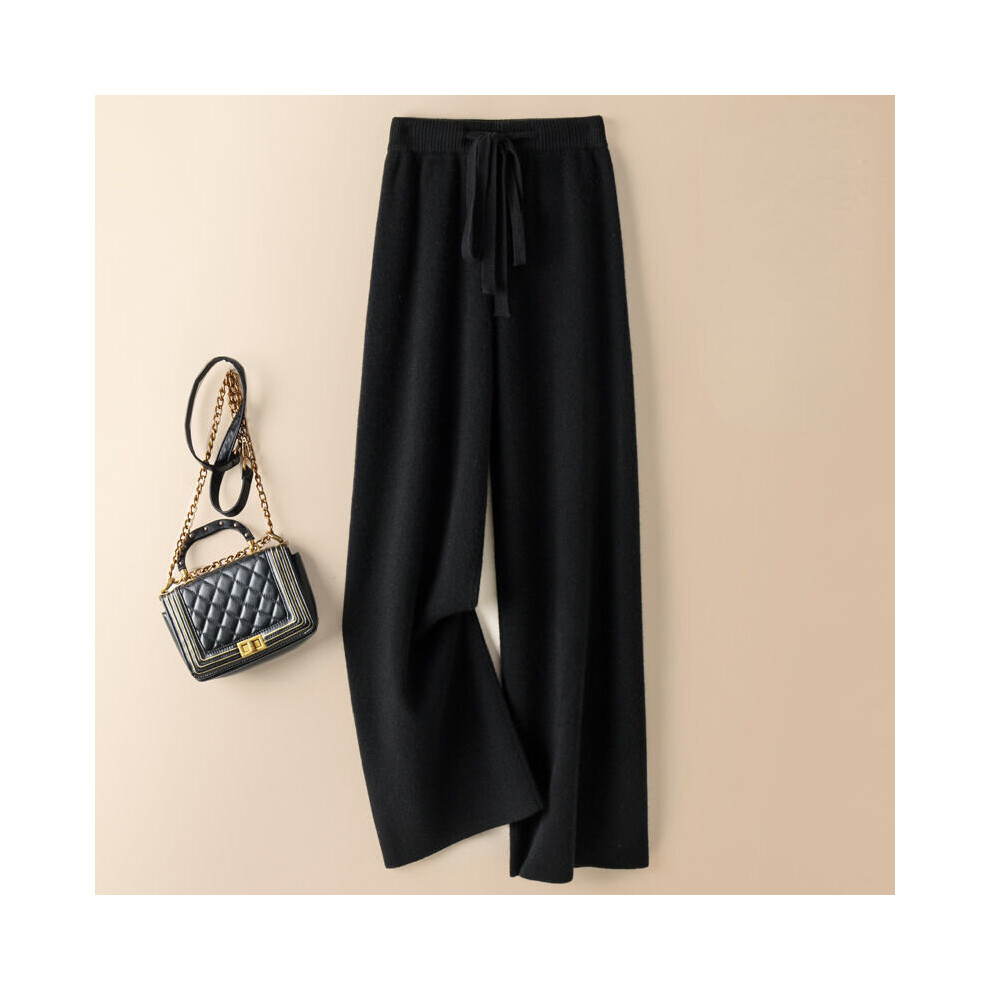 (Black-S) Woman Casual Linen Pants Female High Elastic Waist Solid Pockets Retro Loose Harem Pants Ladies Knitted Straight Bottoms G307-image-OPC-PBQN28R-NEW