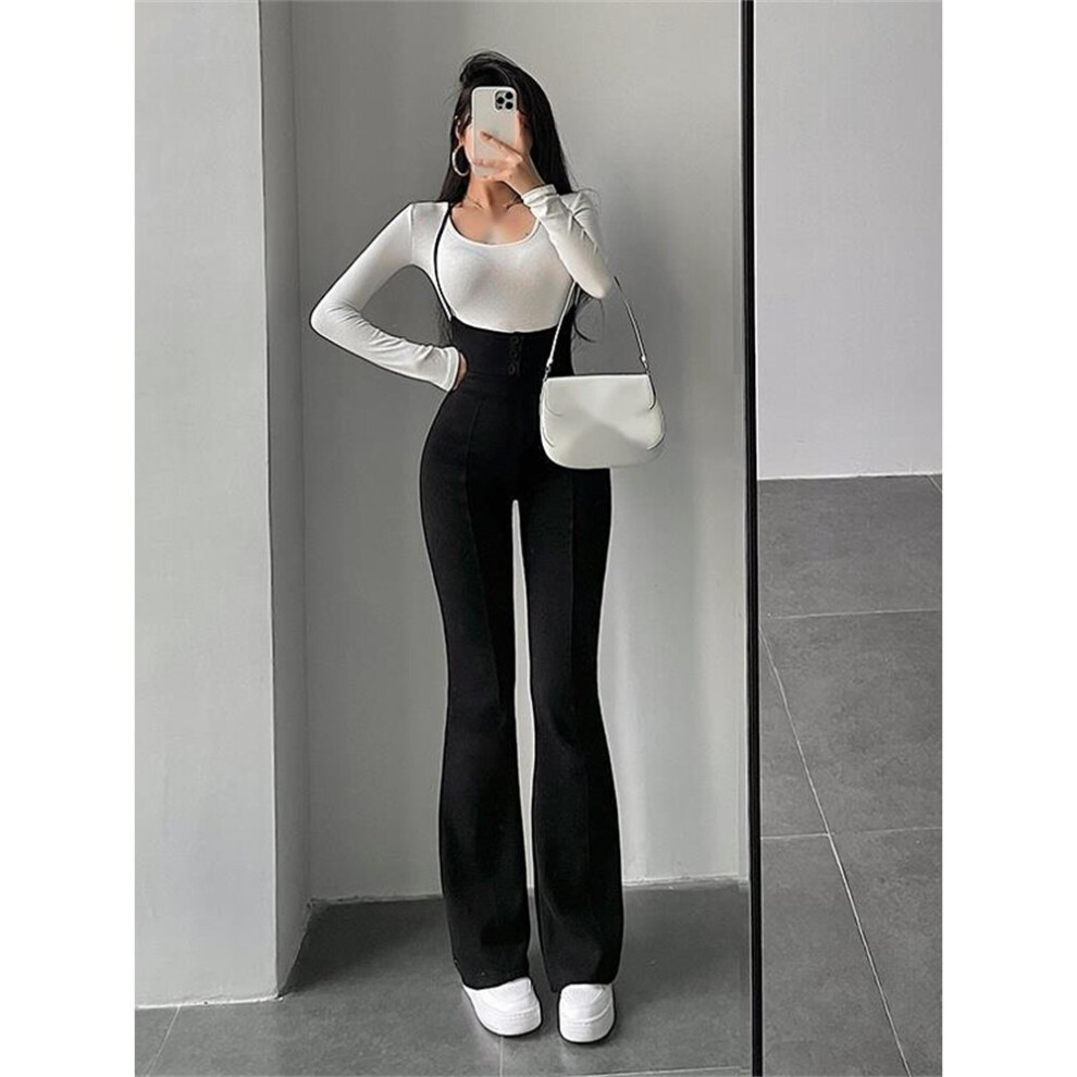 (Black-S) Sexy Bandage Halter Neck High Waist Slim Skinny Overalls Casual Flare Pants Women's Trousers Women G9J9-image-OPC-PBQN2JH-NEW