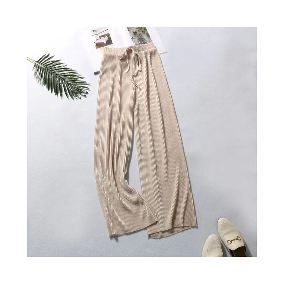 Summer Wide Leg Pants For Women Casual Elastic High Waist Loose Long Pants Pleated Pant Trousers Femme-image-OPC-PBQN2DW-NEW