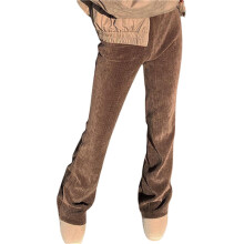 Women Casual Flared Pants, Adults Spring Fall Loose Solid Corduroy Elastic Waist Trousers (Brown), S/M/L