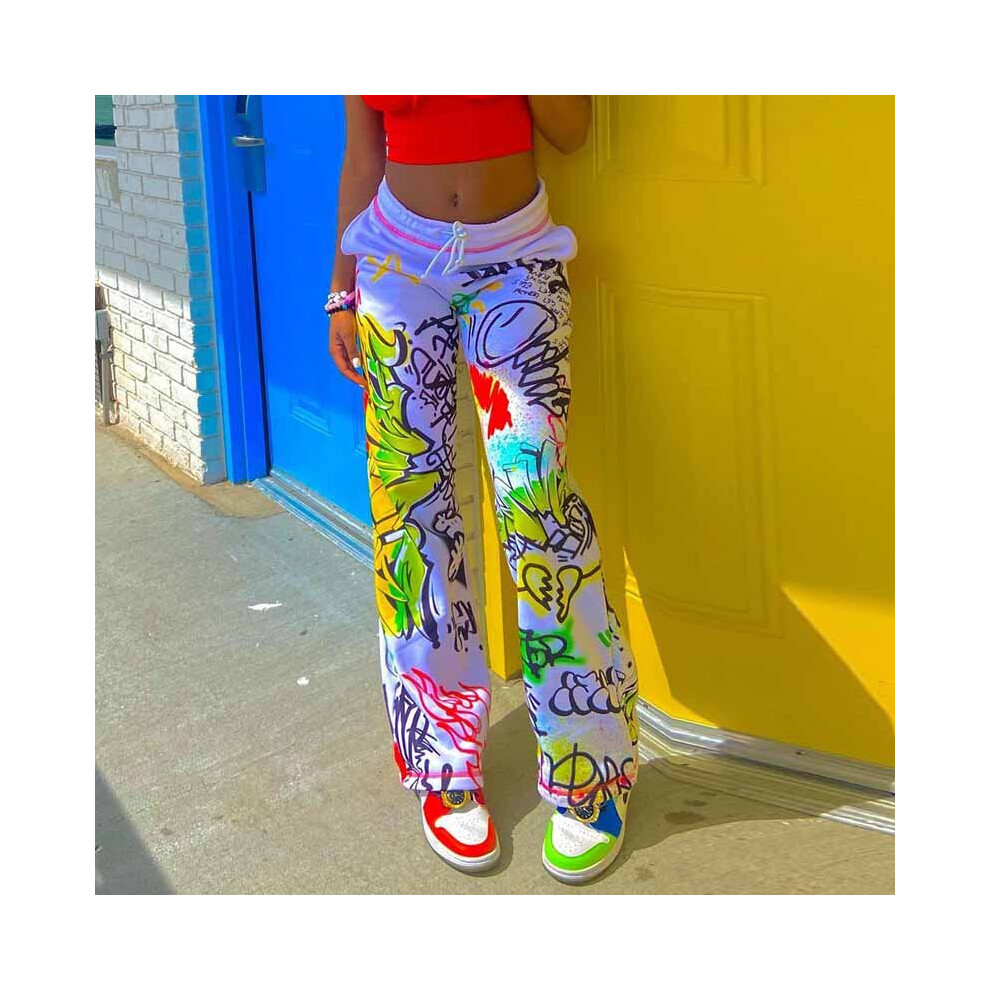 Wide Leg Pants Full Length Retro Pattern Graphics Face Printed Hipster  Florals Fashion Summer Streetwear Trousers Women Clothing - AliExpress