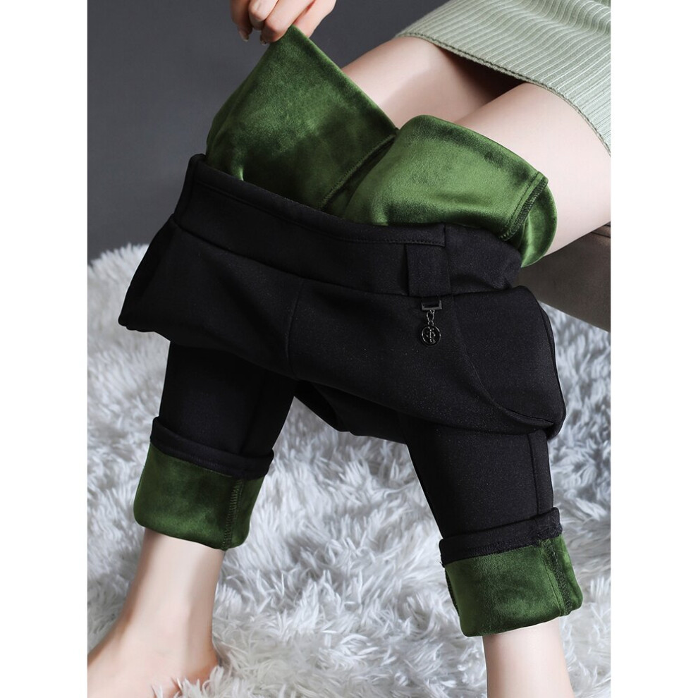 (Black-M) S-5XL Winter Velvet Pants Women High Waist Skinny Trousers Thicken Keep Warm Trousers Pockets Ankle Length Pants-image-OPC-PBQN2XN-NEW