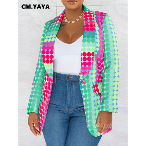 Women Colorful Dot Printed Long Sleeve One Button Blazer Street Ins Office Lady Female Blazers 7593