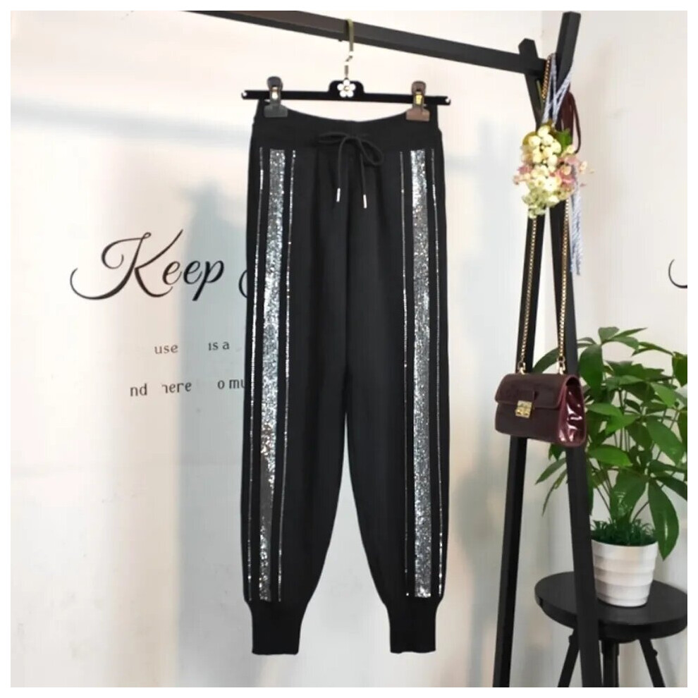 Diamonds Glitter Pants Women's Cropped Trousers Stripe Streetwear Sweatpants Joggers High Waist Harem Pants-image-OPC-PBQN5KY-NEW
