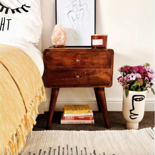 Scandinavian Bedside Table Modern Cabinet Vintage Nordic Storage Drawer Solid Wood Unit